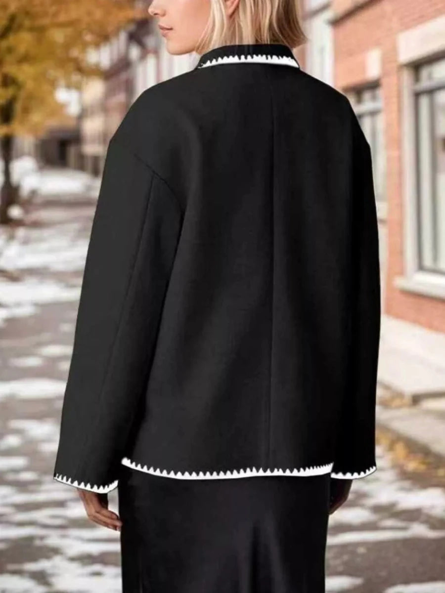 Contrast Trim Zip - Up Jacket - 