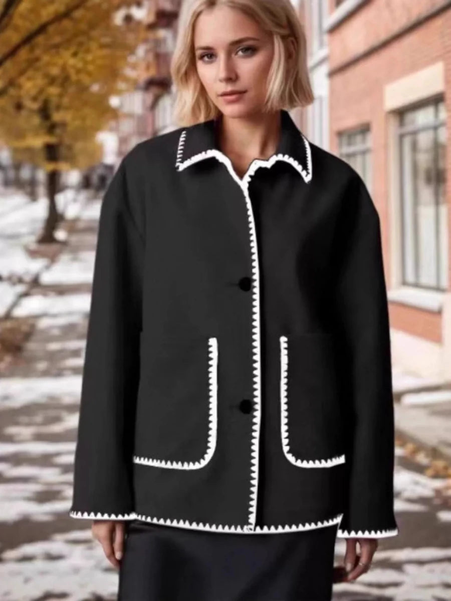 Contrast Trim Zip - Up Jacket - 