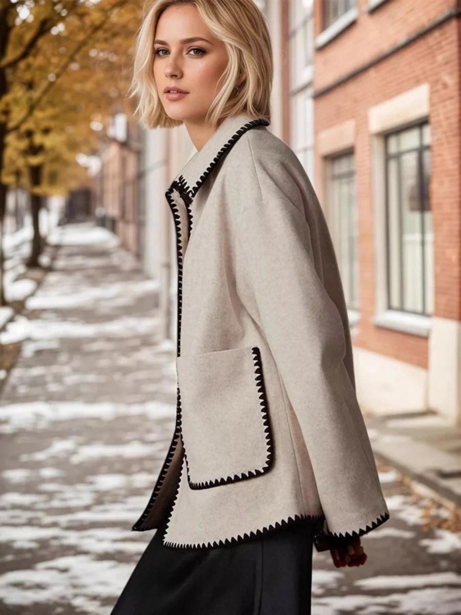 Contrast Trim Zip - Up Jacket - 