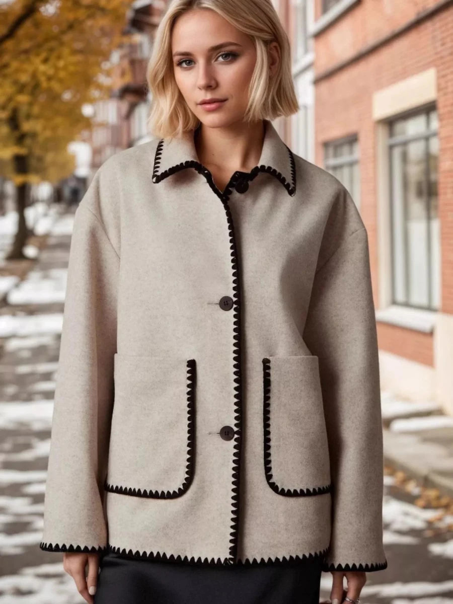 Contrast Trim Zip - Up Jacket - 