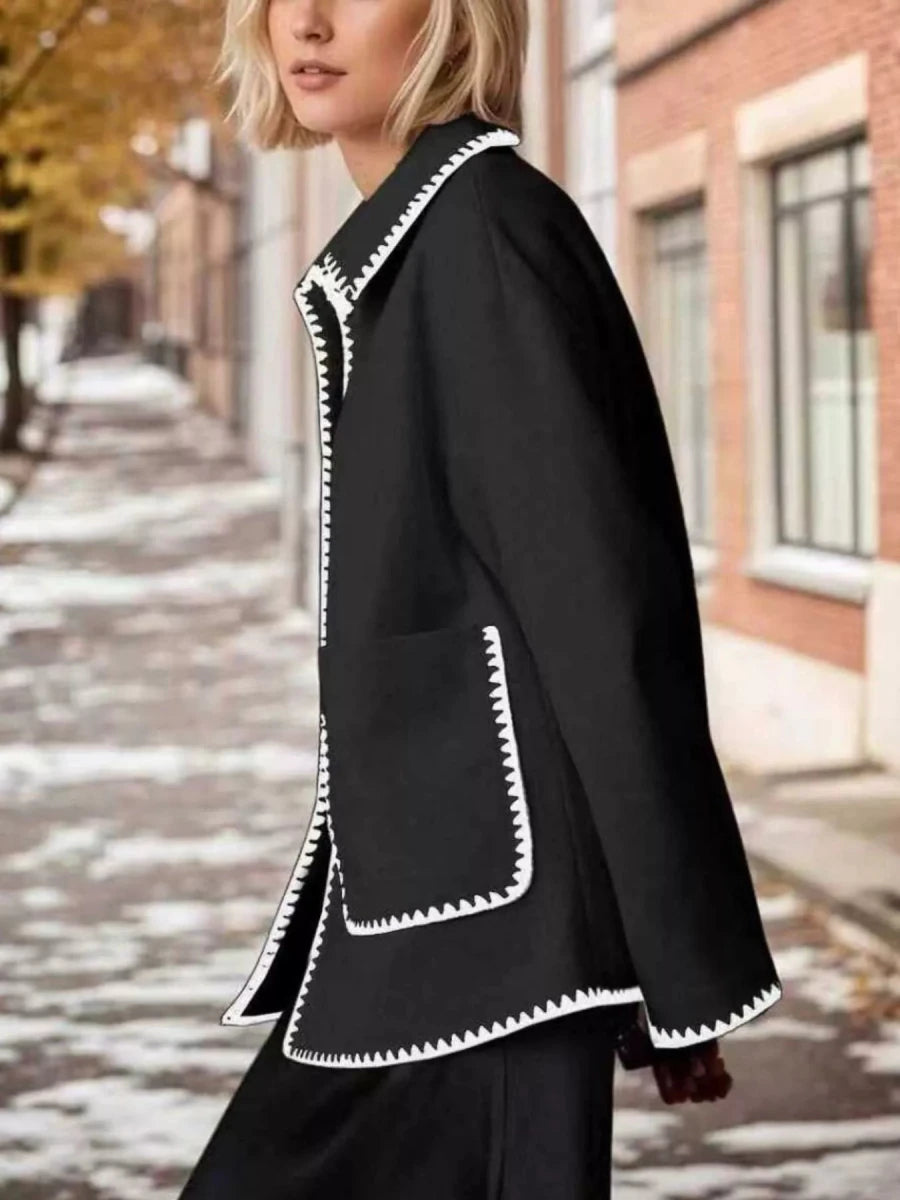 Contrast Trim Zip - Up Jacket - 