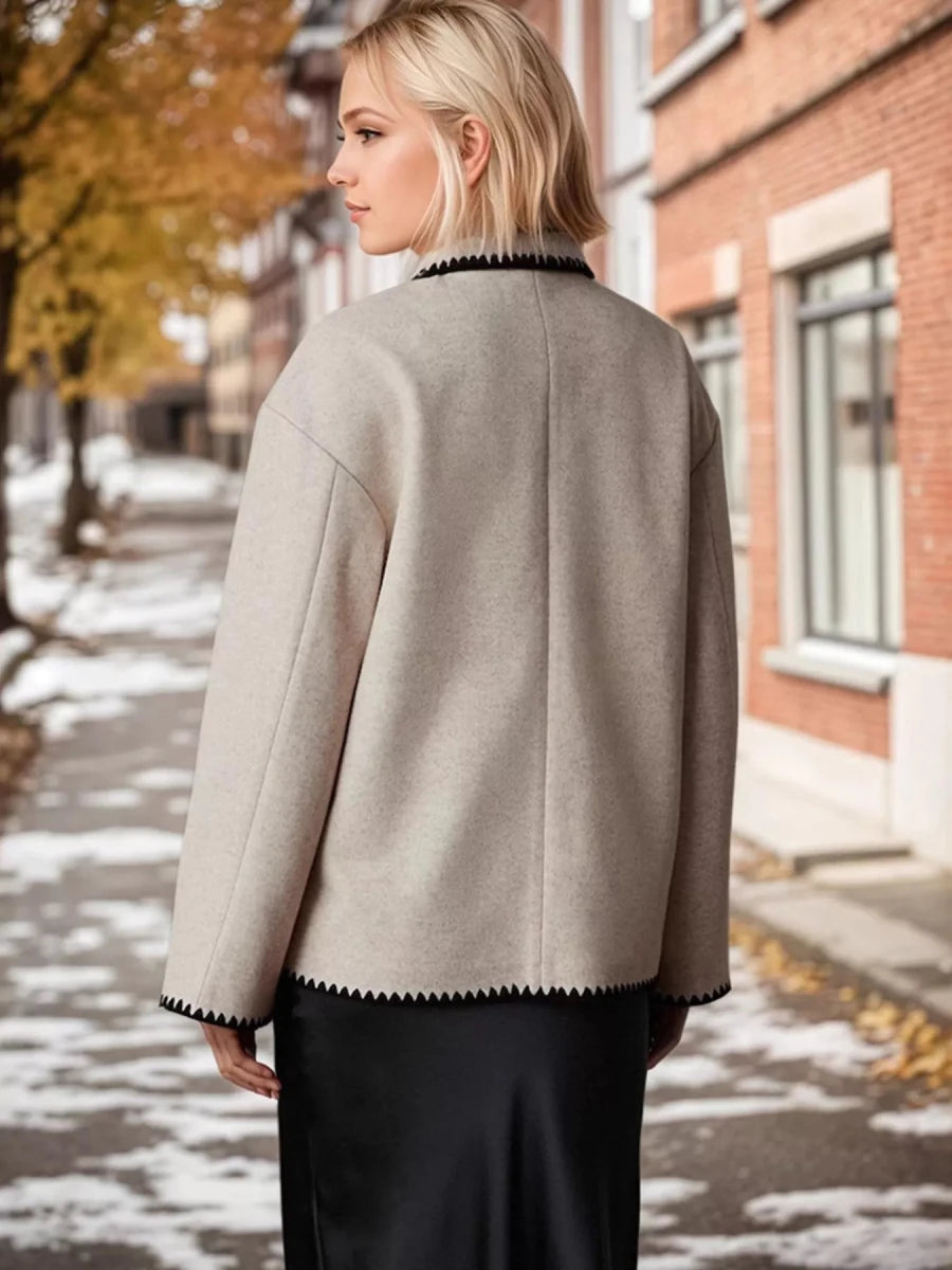 Contrast Trim Zip - Up Jacket - 
