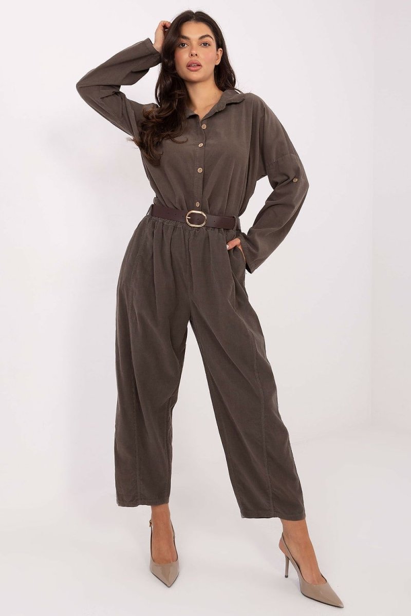 Corduroy Long Sleeve Shirt with Collar - 
