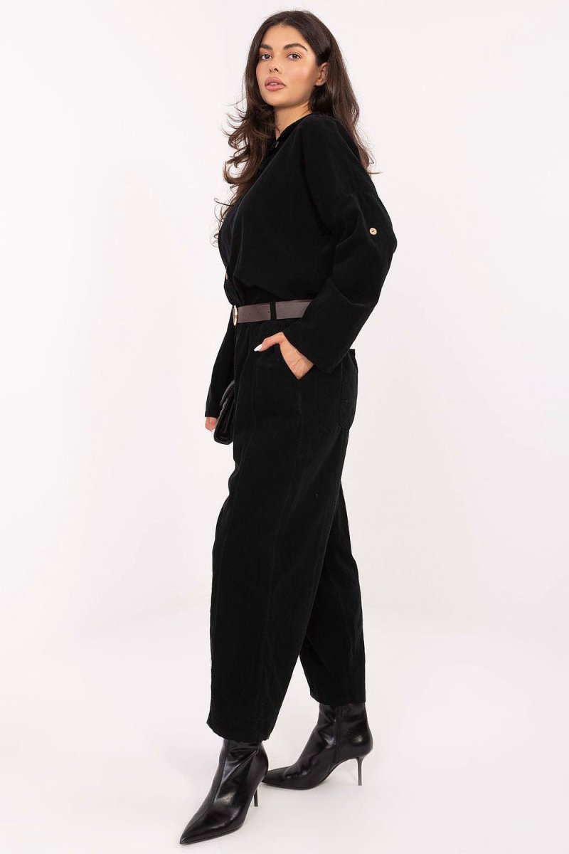 Corduroy Long Sleeve Shirt with Collar - 