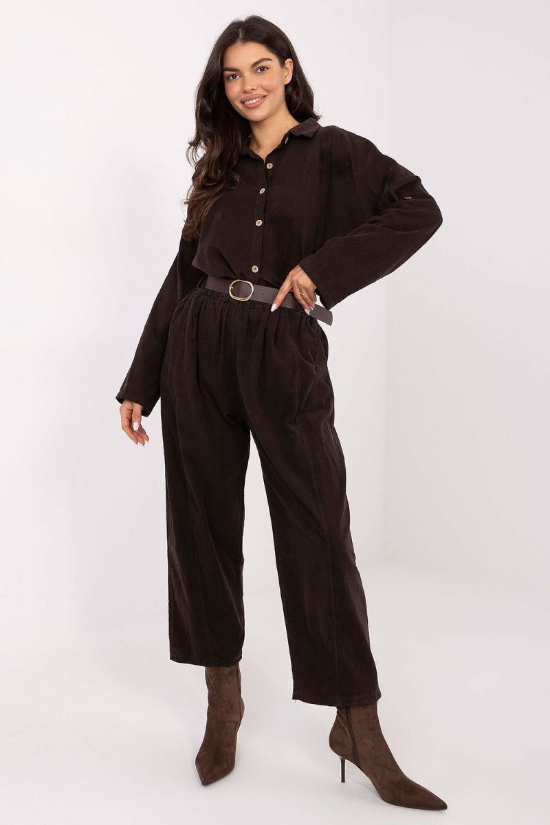 Corduroy Long Sleeve Shirt with Collar - 