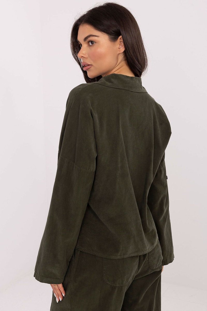 Corduroy Long Sleeve Shirt with Collar - 