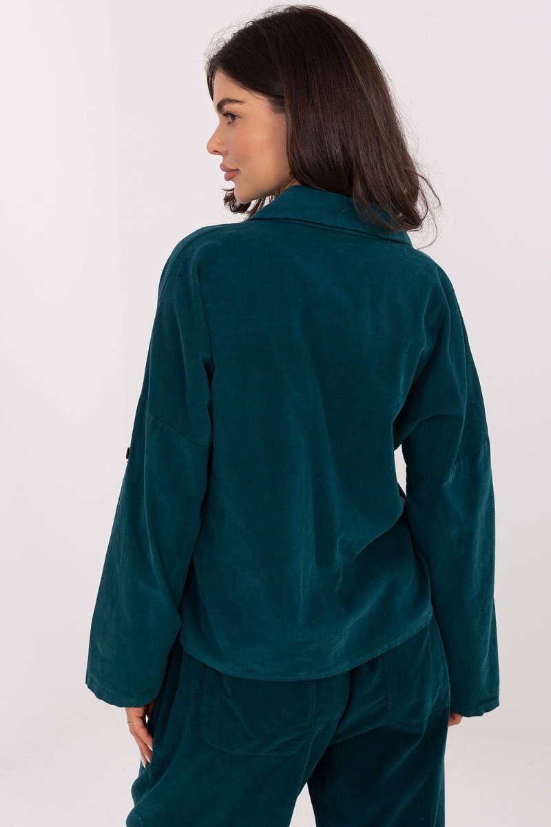 Corduroy Long Sleeve Shirt with Collar - 