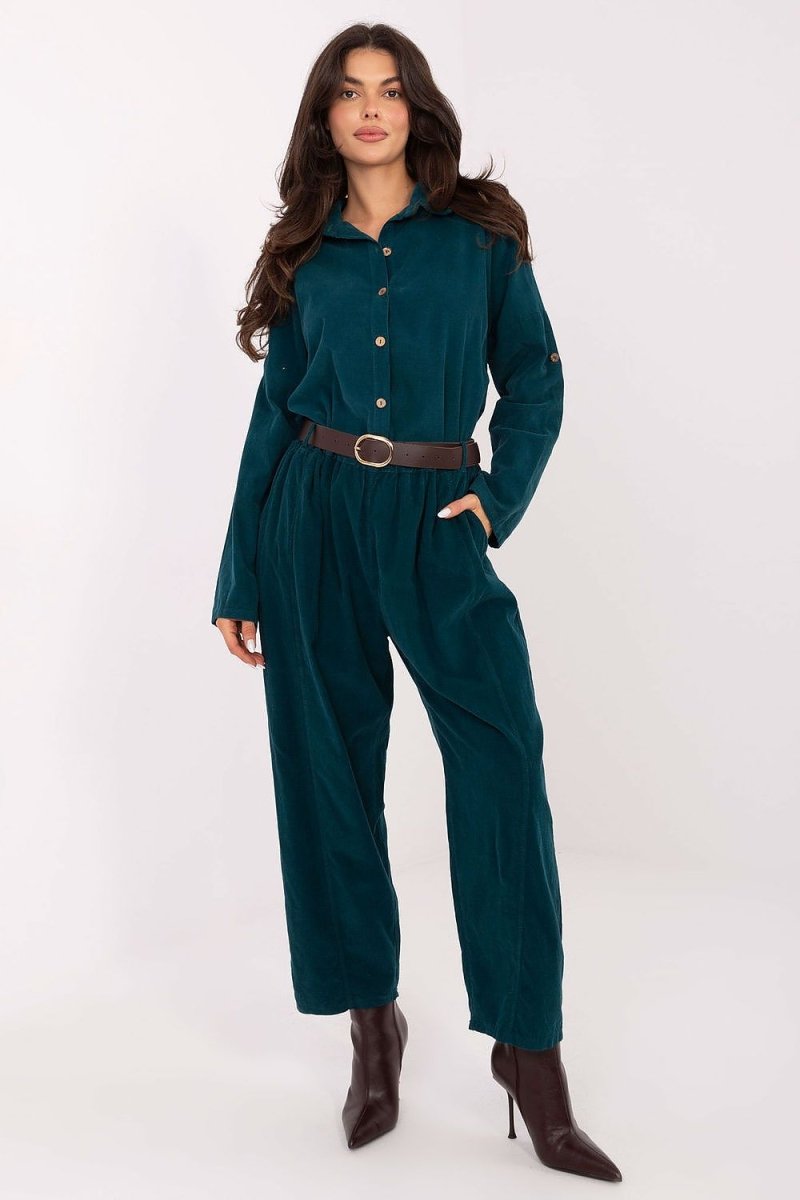 Corduroy Long Sleeve Shirt with Collar - 