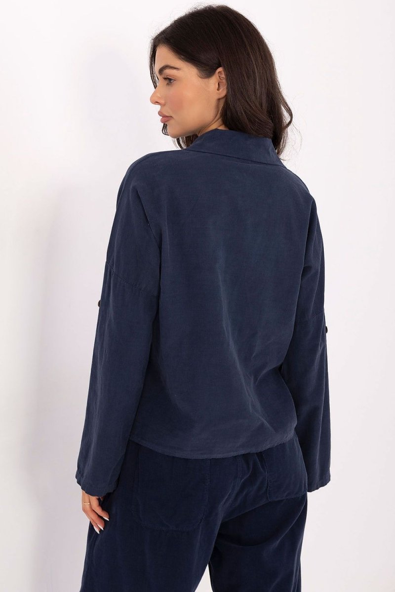 Corduroy Long Sleeve Shirt with Collar - 