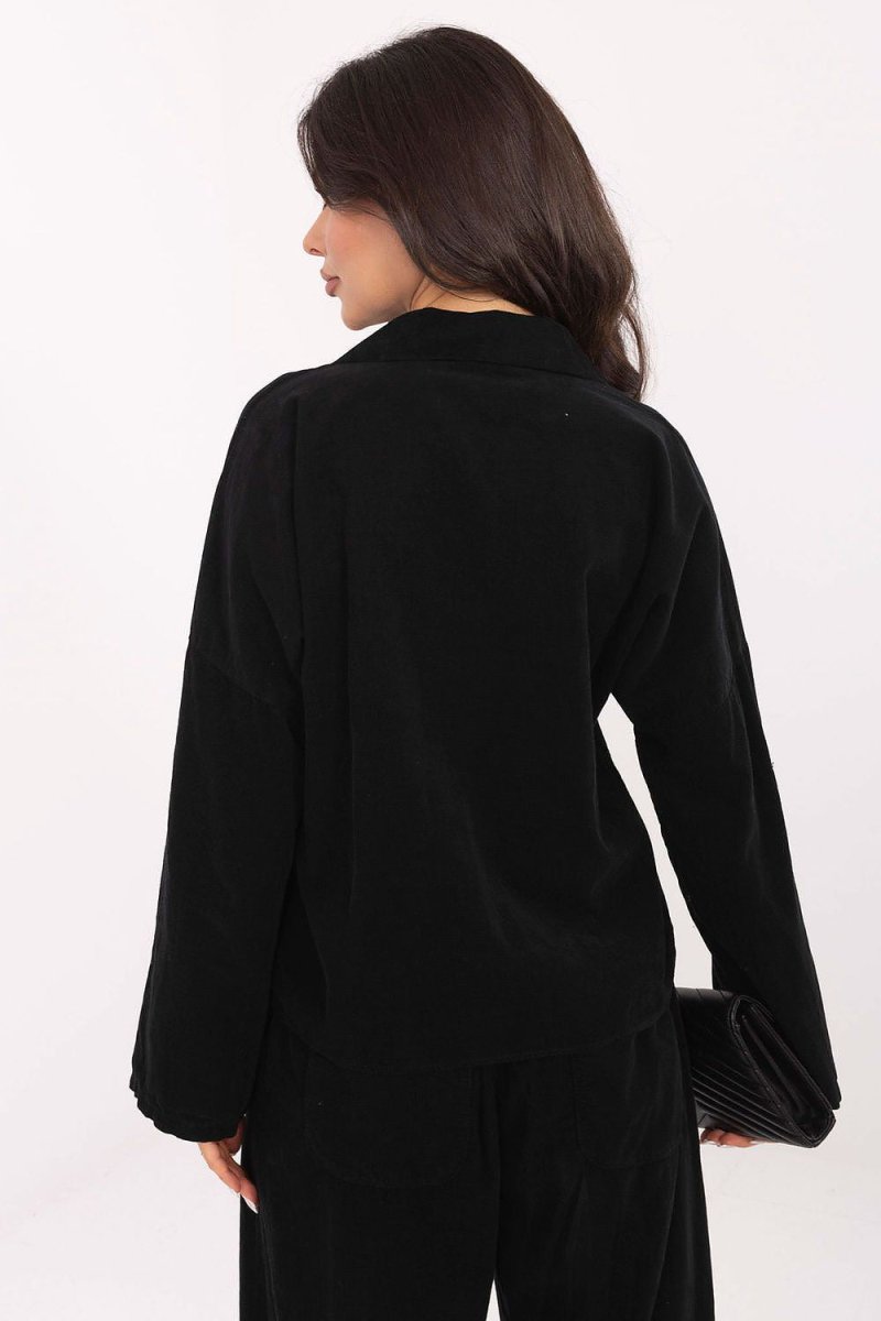Corduroy Long Sleeve Shirt with Collar - 