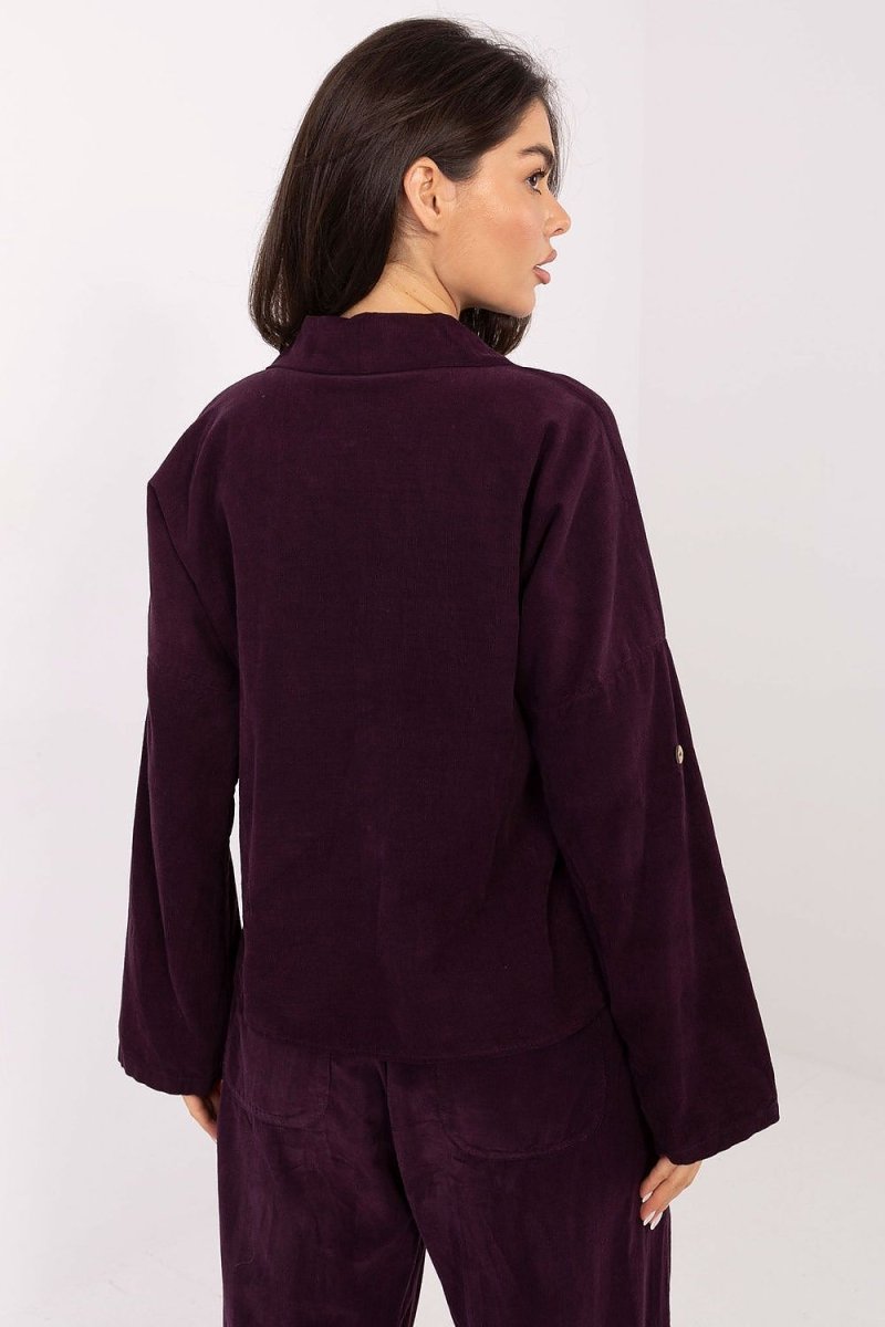 Corduroy Long Sleeve Shirt with Collar - 