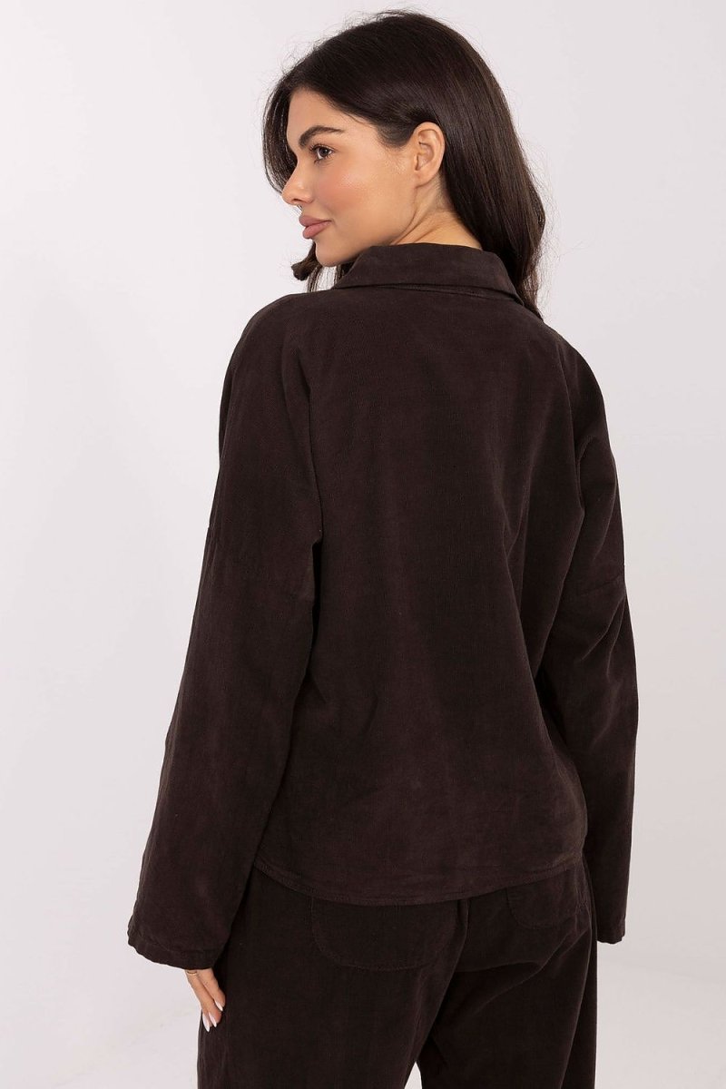 Corduroy Long Sleeve Shirt with Collar - 