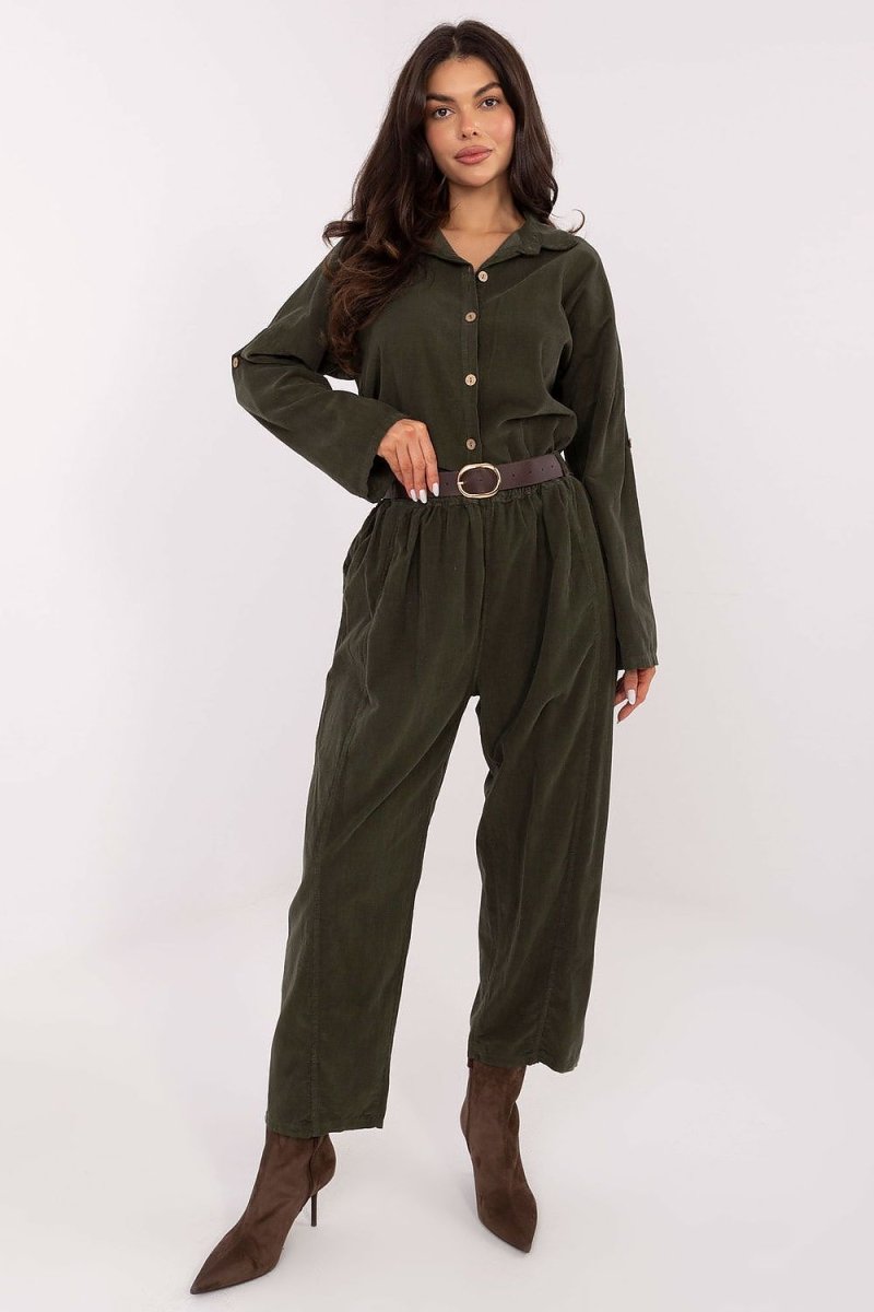 Corduroy Shirt with Collar and Button Closure - 