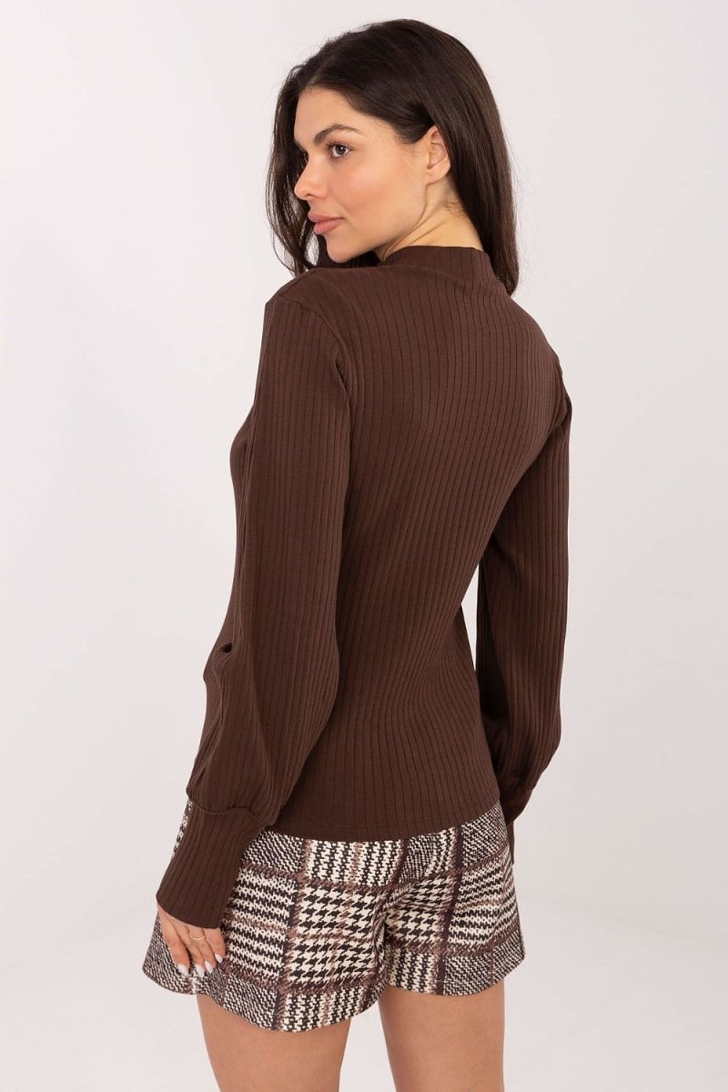 Cotton Blend Blouse with Turtleneck - 