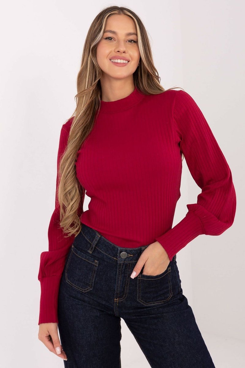 Cotton Blend Blouse with Turtleneck - 