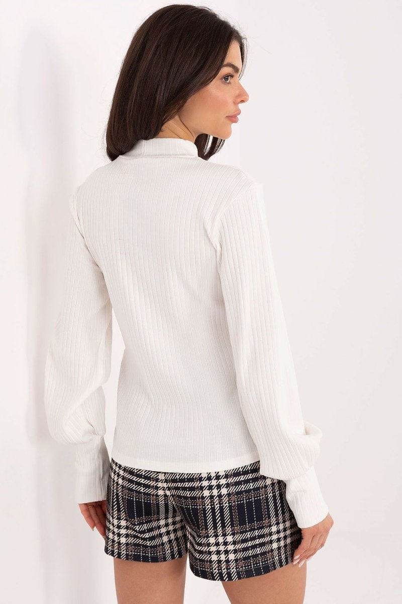 Cotton Blend Blouse with Turtleneck - 
