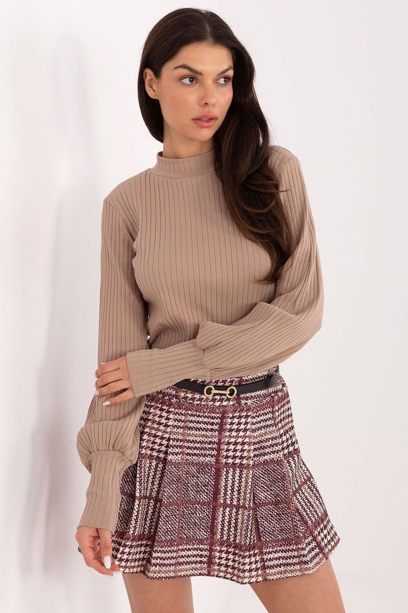 Cotton Blend Blouse with Turtleneck - 
