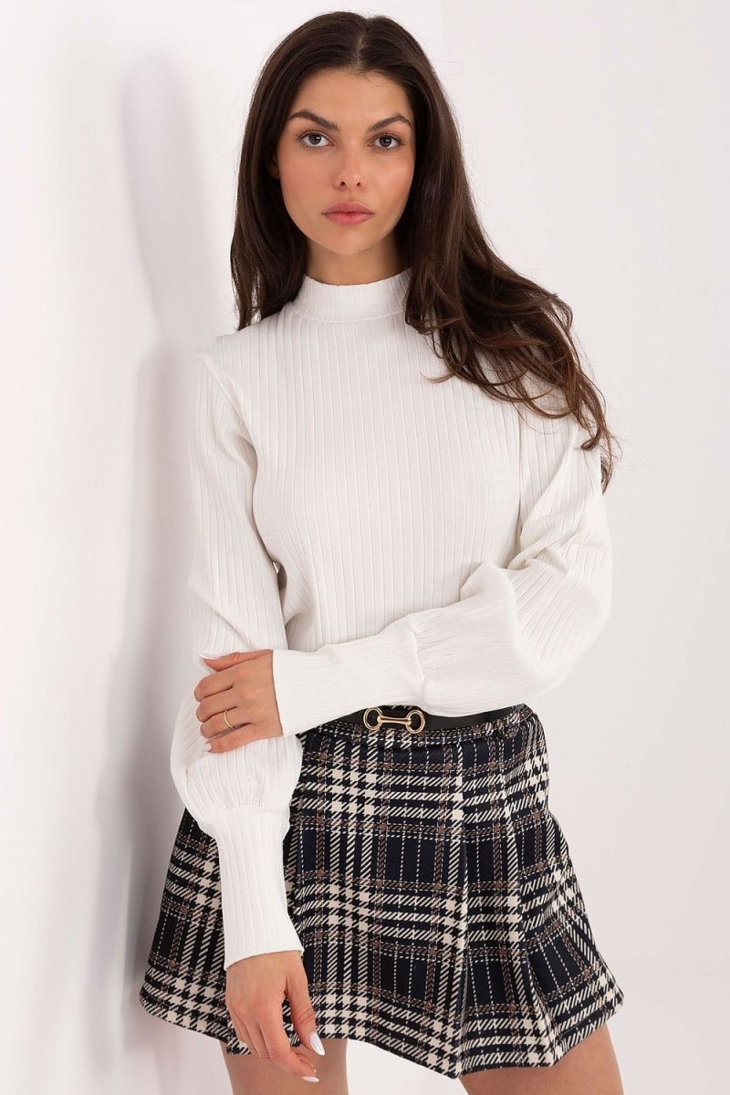 Cotton Blend Blouse with Turtleneck - 