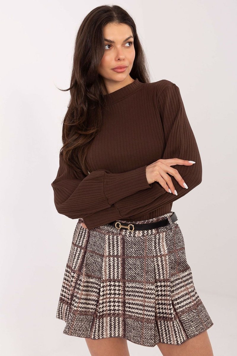 Cotton Blend Blouse with Turtleneck - 