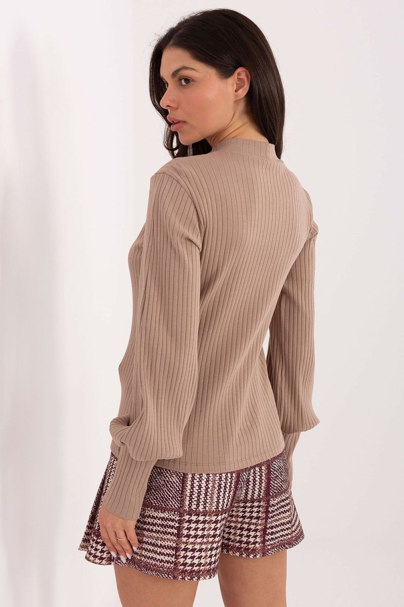 Cotton Blend Blouse with Turtleneck - 