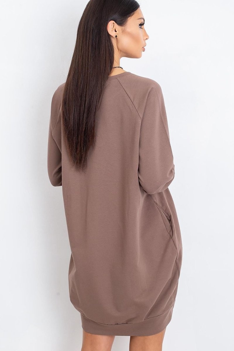 Cotton Blend Sweatshirt Dress with Pockets - 