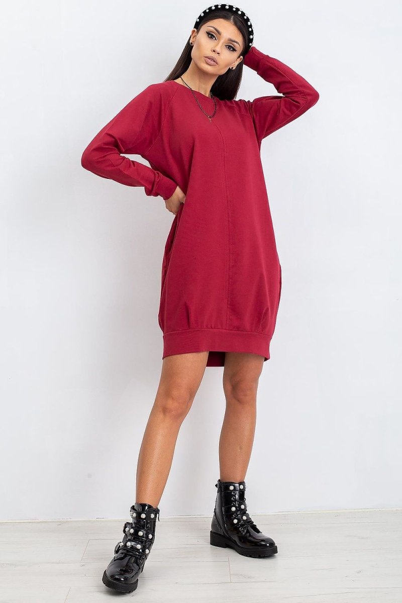Cotton Blend Sweatshirt Dress with Pockets - 