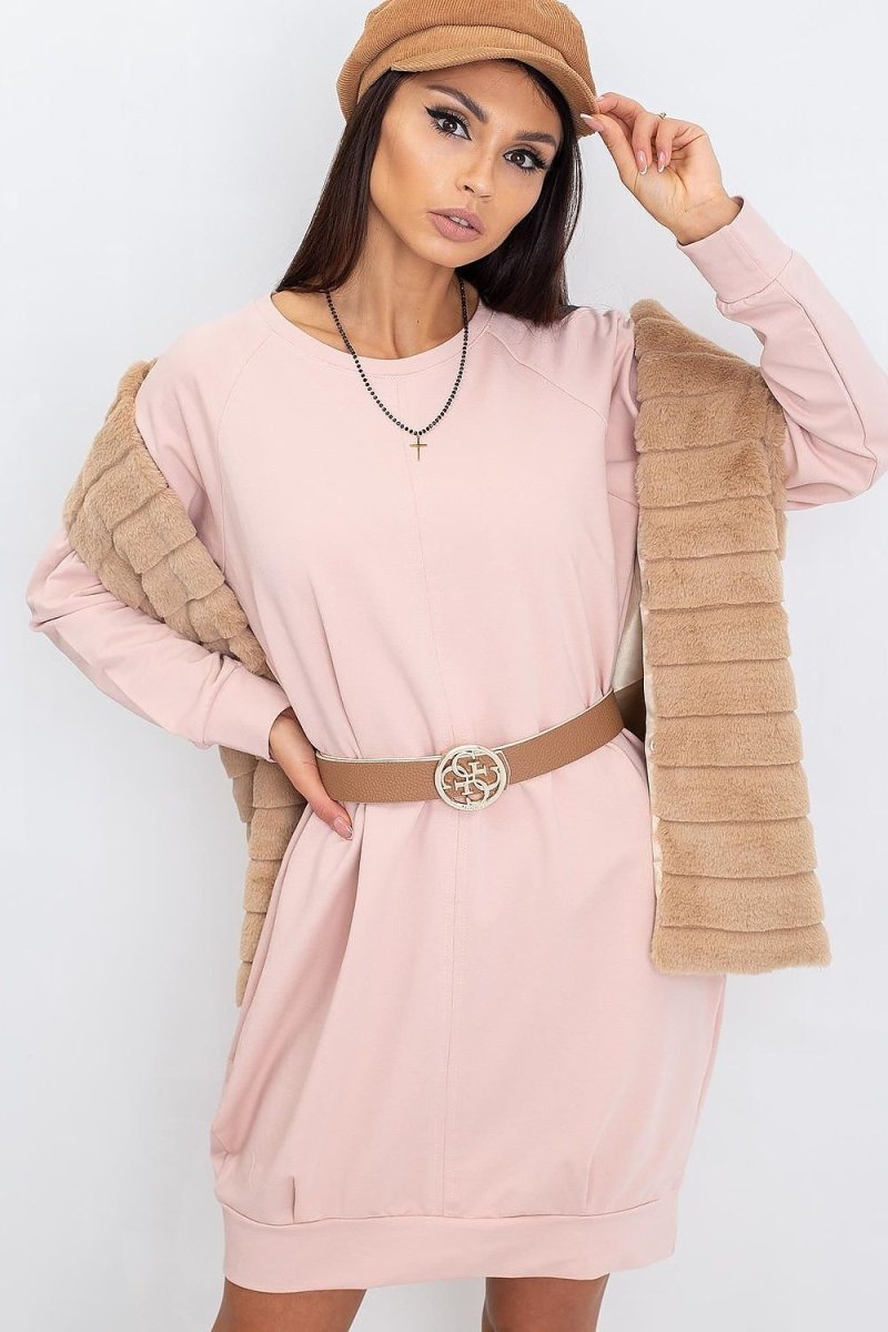 Cotton Blend Sweatshirt Dress with Pockets - 
