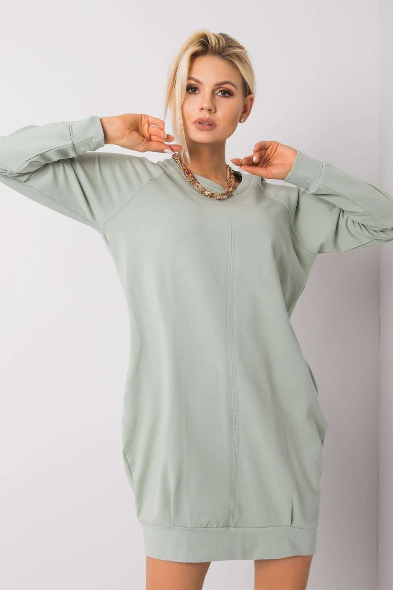 Cotton Blend Sweatshirt Dress with Pockets - 