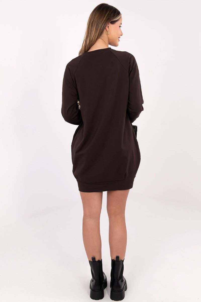 Cotton Blend Sweatshirt Dress with Pockets - 