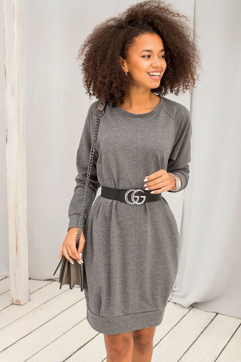 Cotton Blend Sweatshirt Dress with Pockets - 