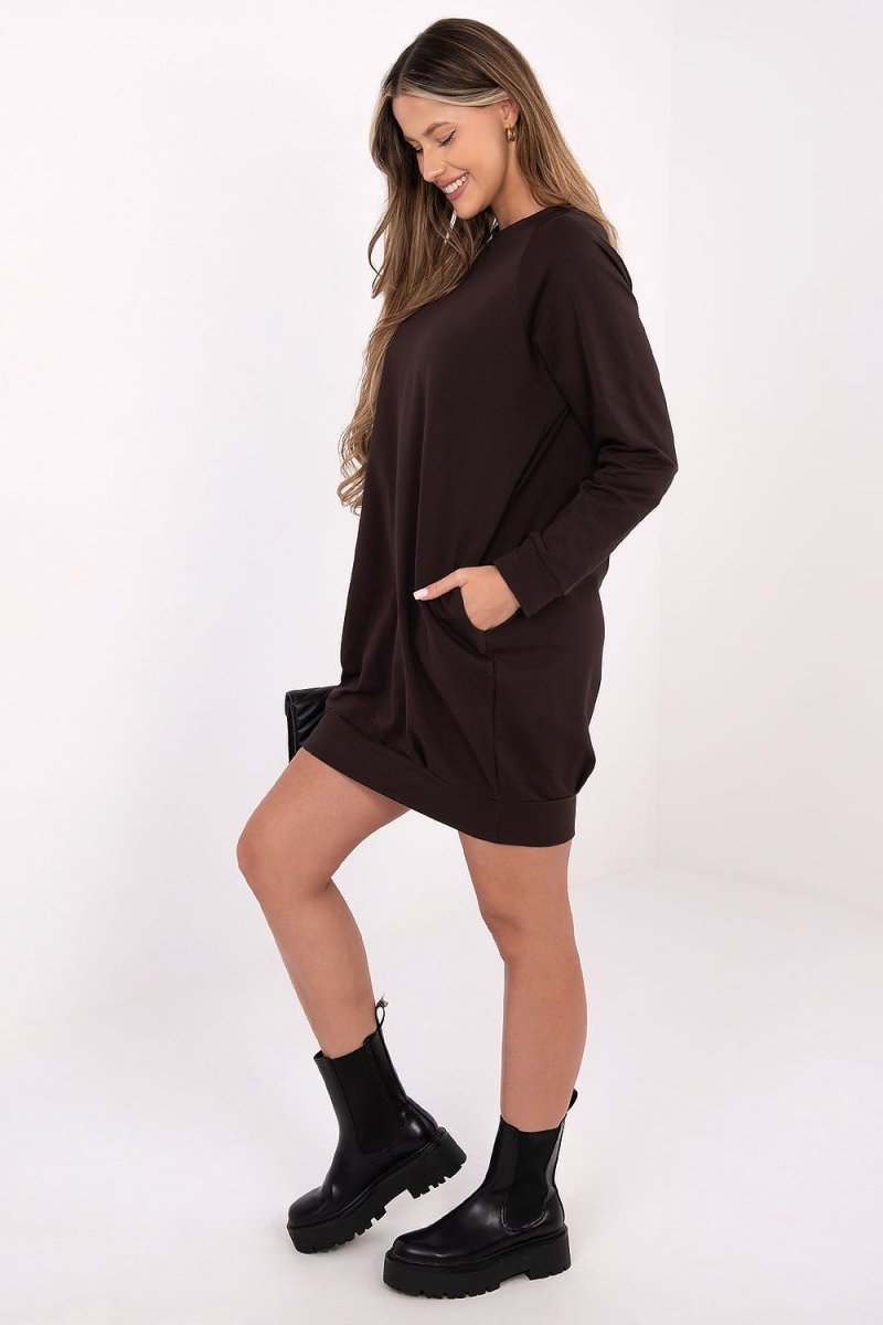 Cotton Blend Sweatshirt Dress with Pockets - 