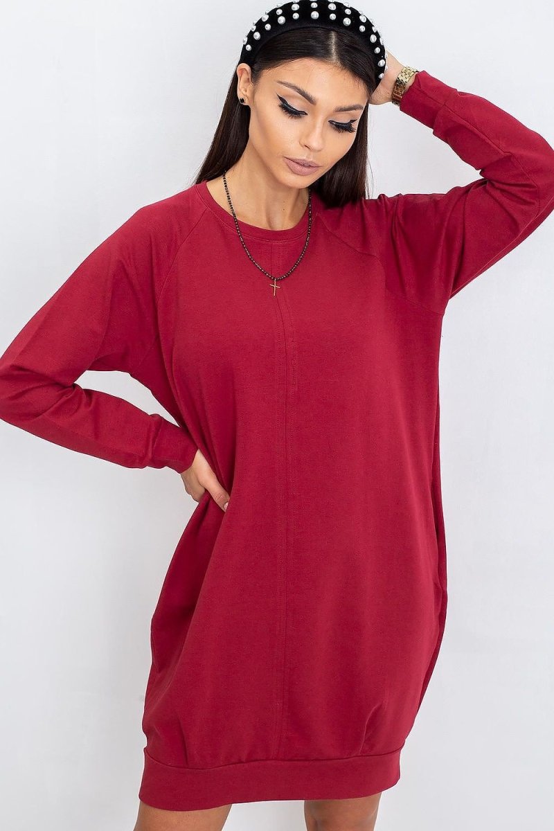 Cotton Blend Sweatshirt Dress with Pockets - 