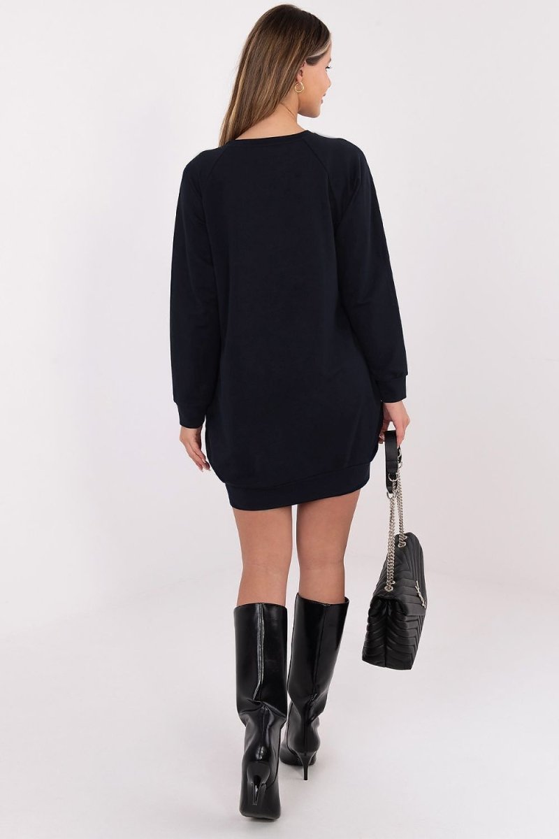 Cotton Blend Sweatshirt Dress with Pockets - 