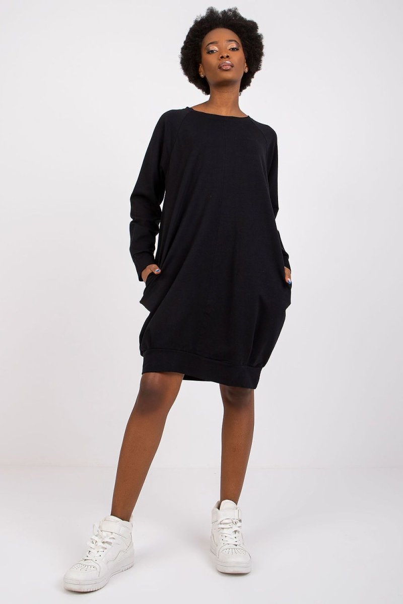 Cotton Blend Sweatshirt Dress with Pockets - 
