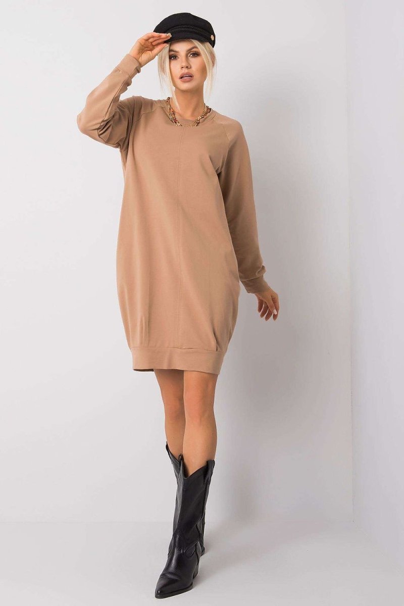 Cotton Blend Sweatshirt Dress with Pockets - 