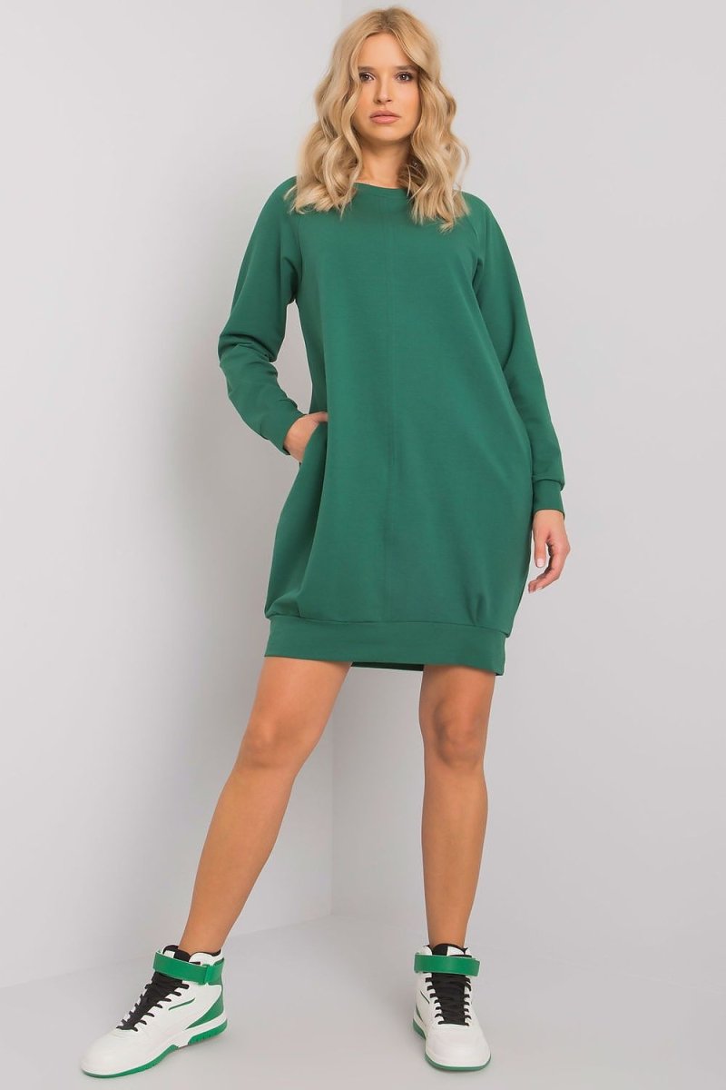 Cotton Blend Sweatshirt Dress with Pockets - 