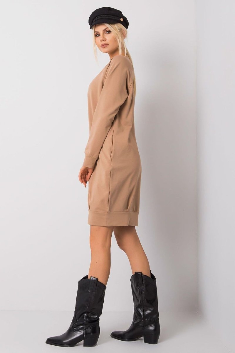 Cotton Blend Sweatshirt Dress with Pockets - 