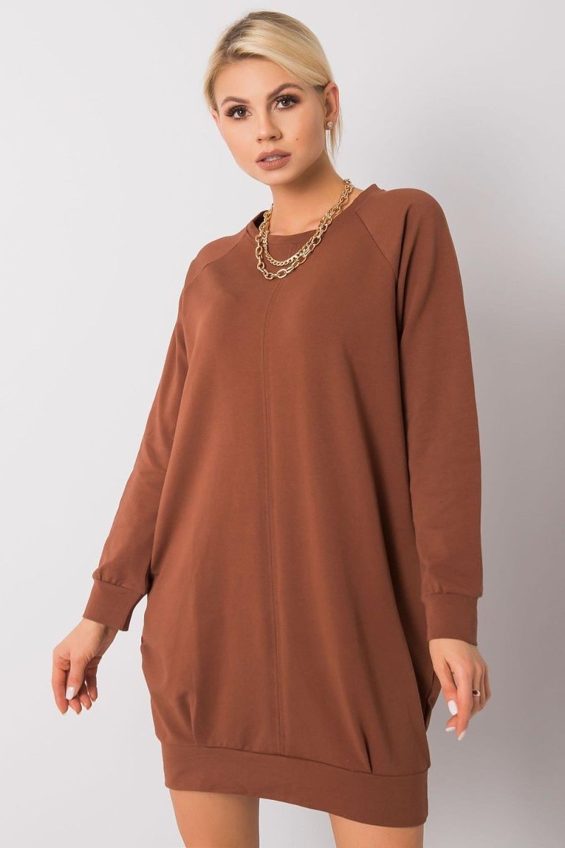 Cotton Blend Sweatshirt Dress with Pockets - 