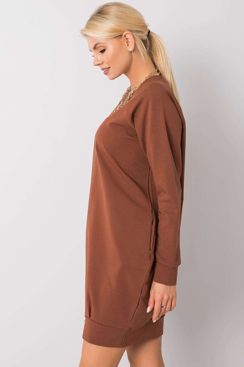 Cotton Blend Sweatshirt Dress with Pockets - 
