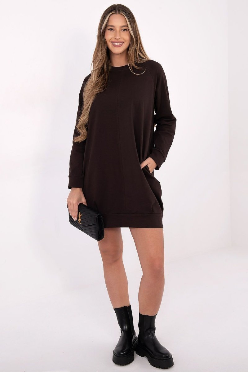 Cotton Blend Sweatshirt Dress with Pockets - 