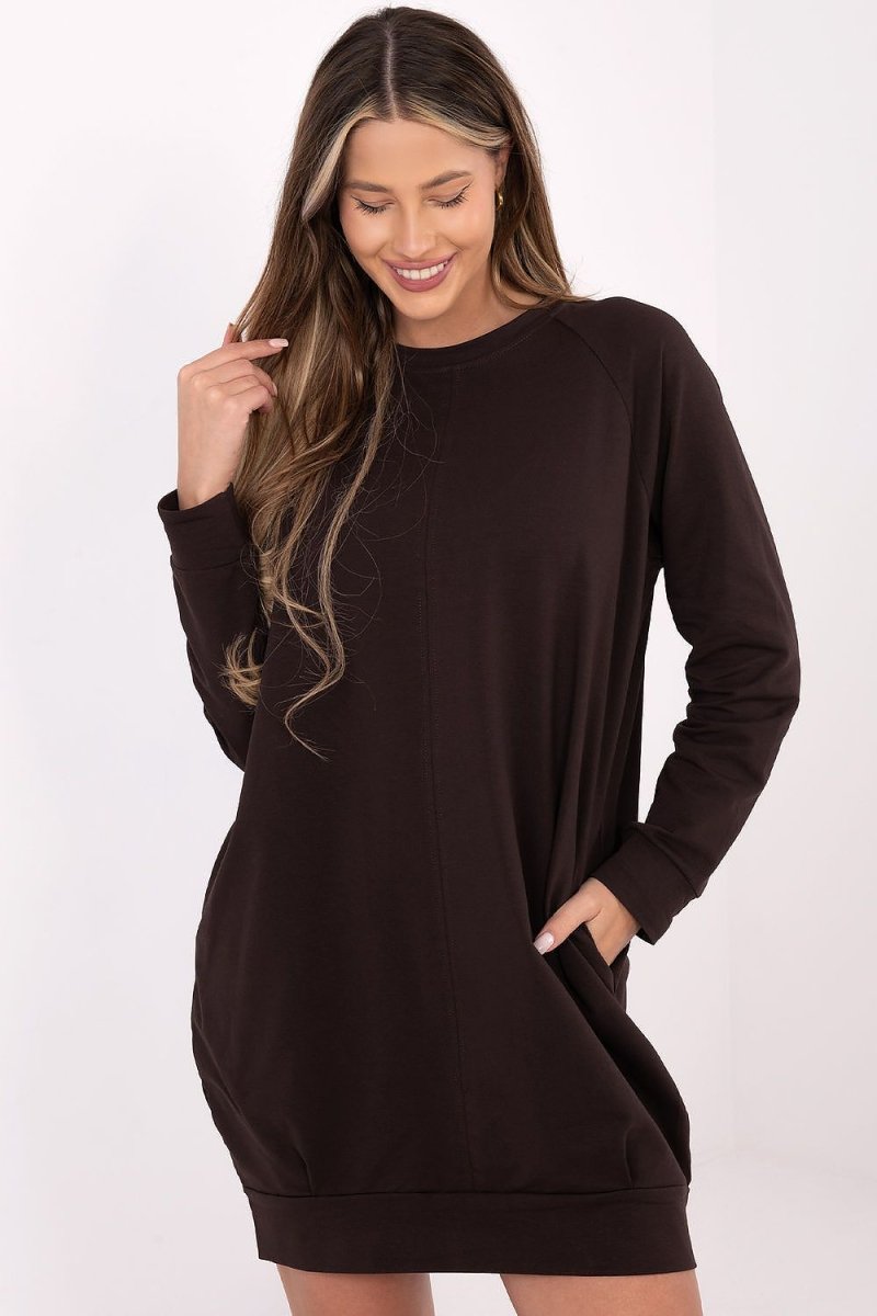 Cotton Blend Sweatshirt Dress with Pockets - 
