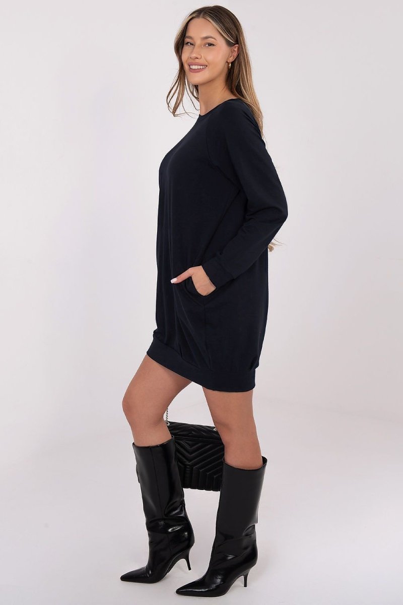 Cotton Blend Sweatshirt Dress with Pockets - 