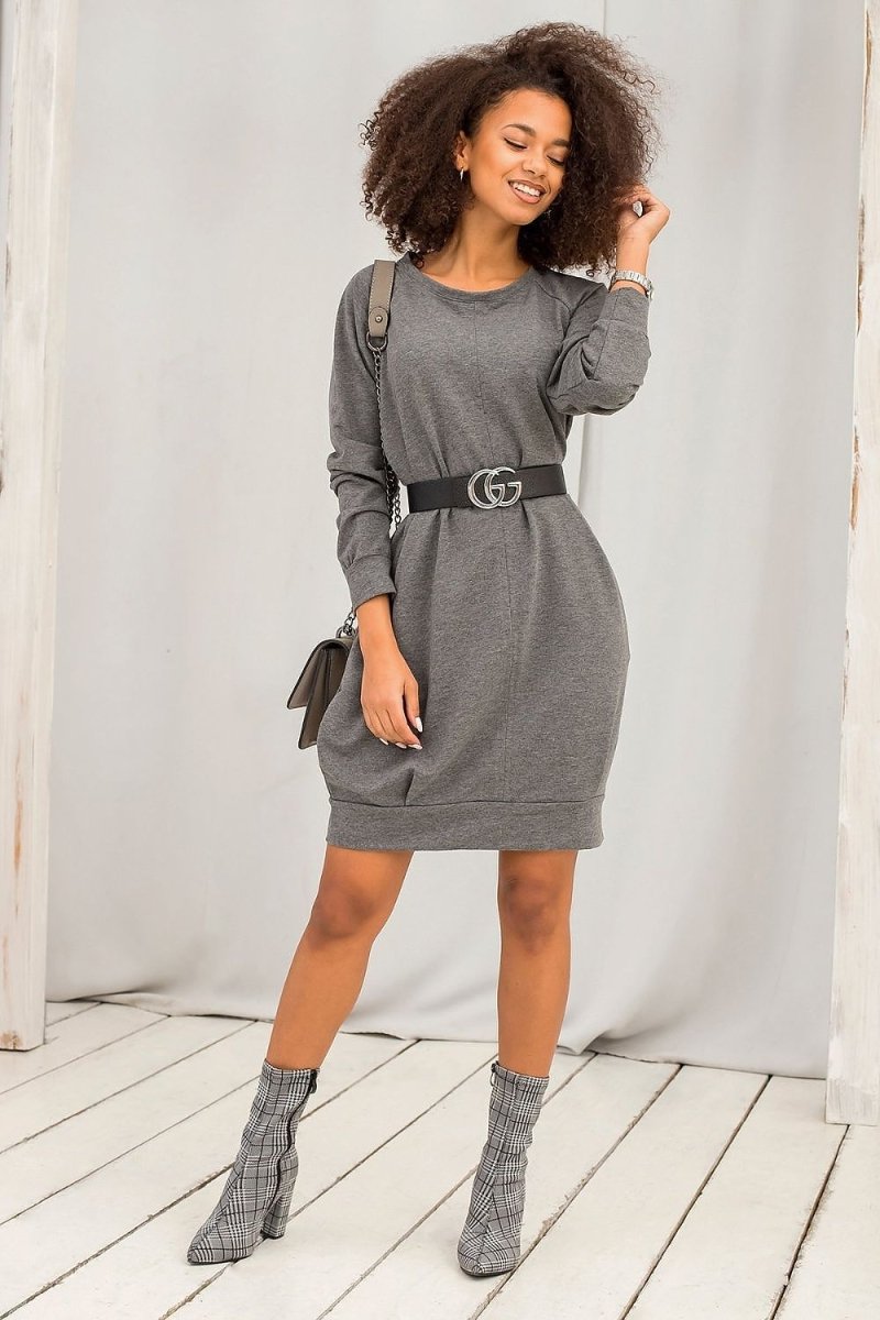 Cotton Blend Sweatshirt Dress with Pockets - 