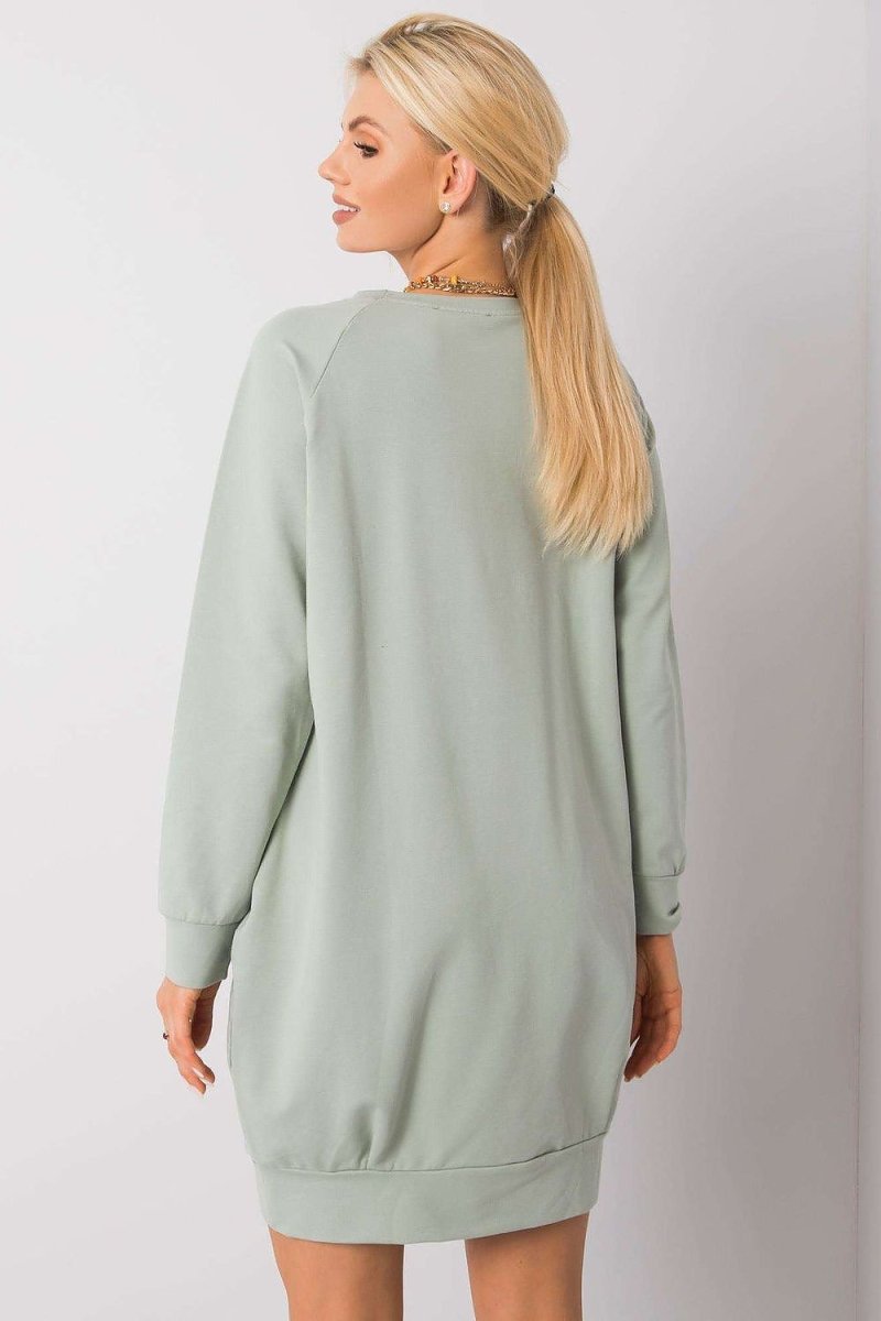 Cotton Blend Sweatshirt Dress with Pockets - 