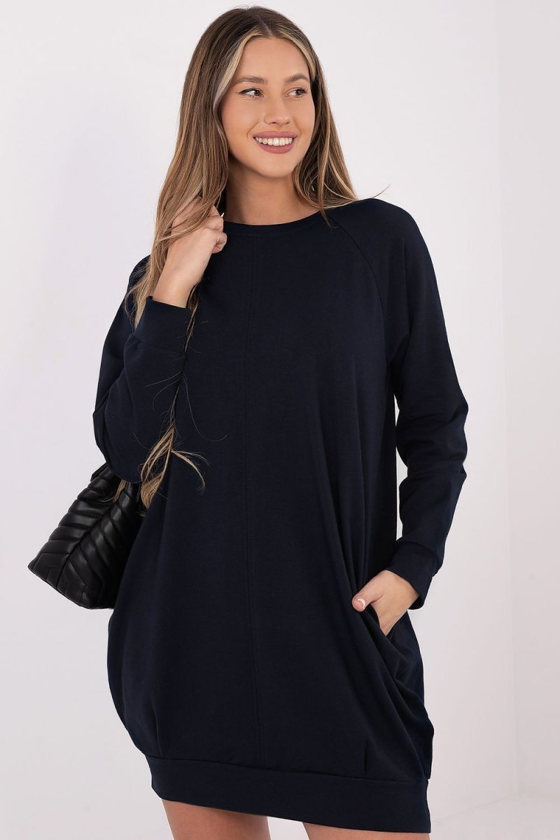 Cotton Blend Sweatshirt Dress with Pockets - 