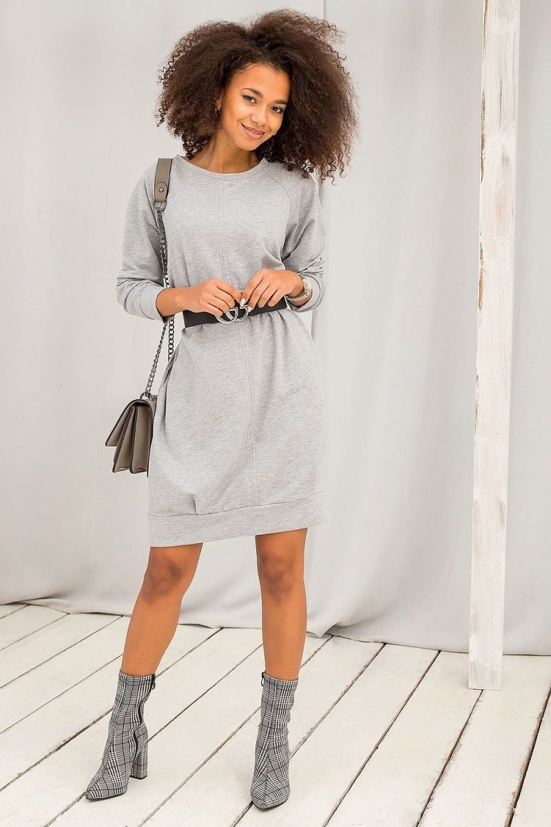 Cotton Blend Sweatshirt Dress with Pockets - 