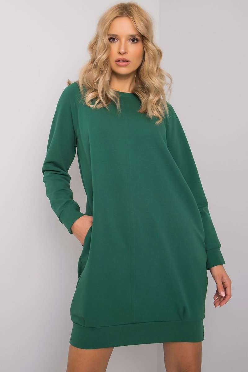 Cotton Blend Sweatshirt Dress with Pockets - 