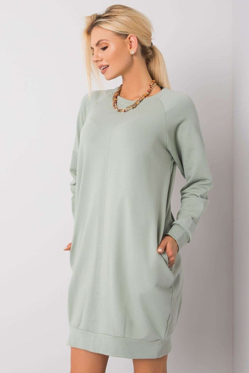 Cotton Blend Sweatshirt Dress with Pockets - 