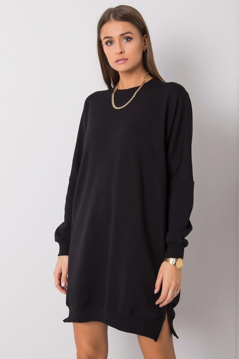 Cotton Blend Sweatshirt Dress with Round Neck - 