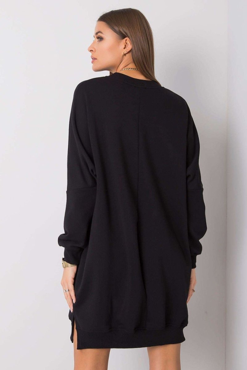 Cotton Blend Sweatshirt Dress with Round Neck - 